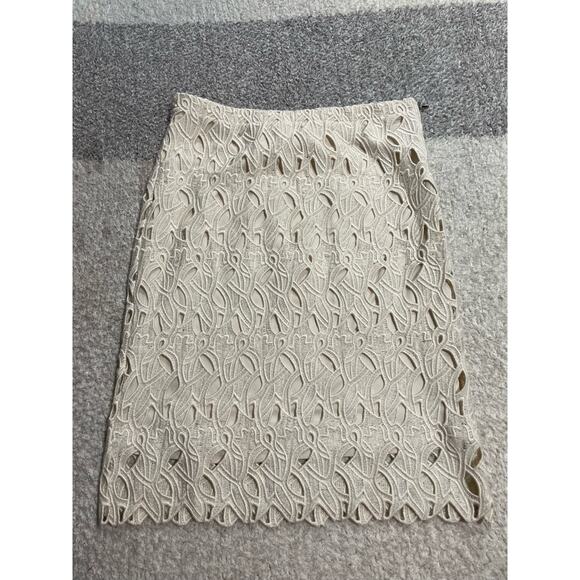 Kenar Skirt Crochet Women's Size 4 Scalloped Hem Knee Length Cream J669L Lined - Picture 1 of 12